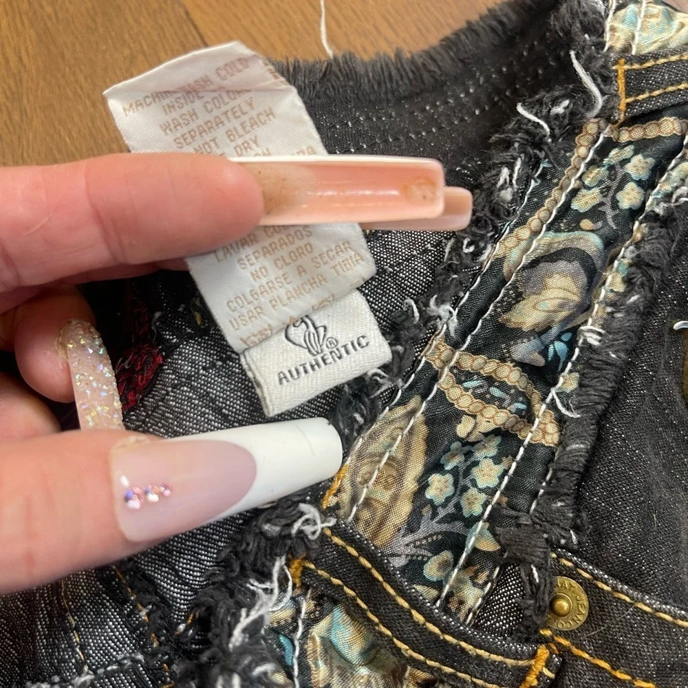 Baby Phat Y2K Black Denim Jeans Womens Size 11 Bootcut Floral Embroidered​ - Picture 6 of 11